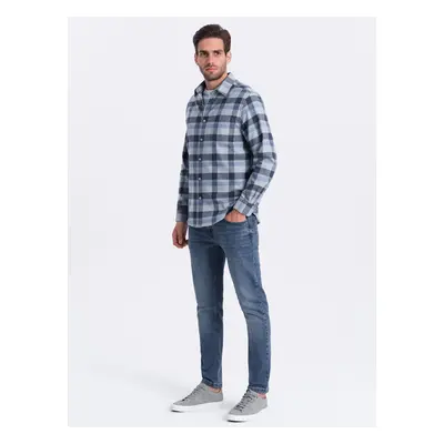 Ombre Men's plaid flannel shirt - blue-gray