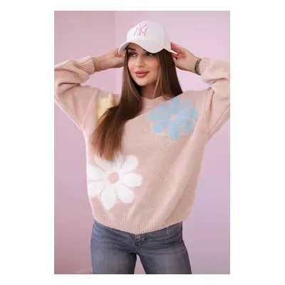 Sweater with floral mohair powder pink