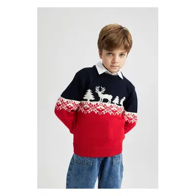 DEFACTO Boy's New Year's Themed Crew Neck Knitted Sweater