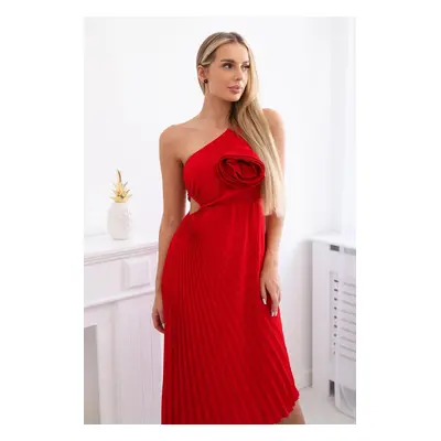 Women's pleated dress with flower - red