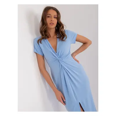 Light blue fitted dress with slit