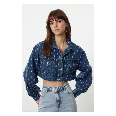 Trendyol Limited Edition Blue Textured Fabric Crop Denim Jacket