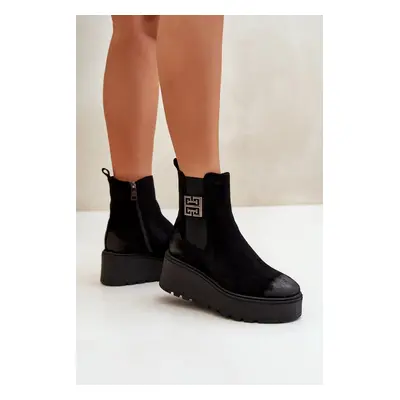 Women's Insulated Wedge and Platform Ankle Boots Eco Suede Black Vinceza