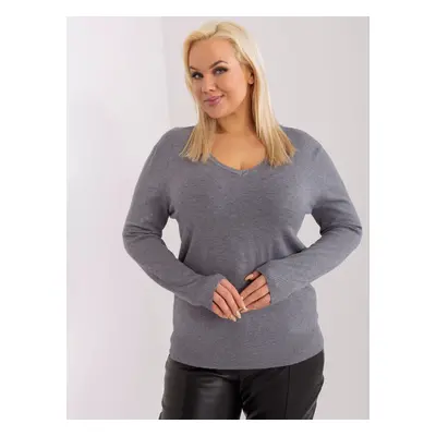 Dark gray oversized knitted sweater with V-neck pattern