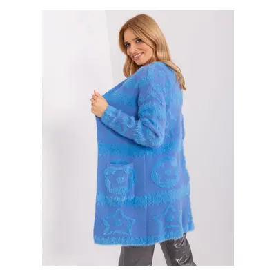 Blue women's cardigan with patterns