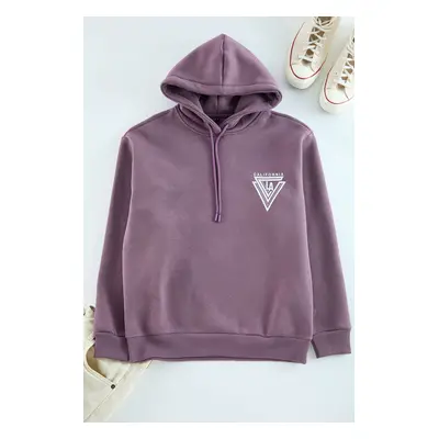 Trendyol Purple Oversize/Wide Cut Printed Cotton Fleece Sweatshirt