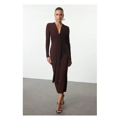 Trendyol Brown Fitted Knitted Dress