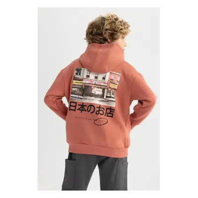 DEFACTO Boys' Oversize Fit Hooded Thick Sweatshirt Fabric Sweatshirt