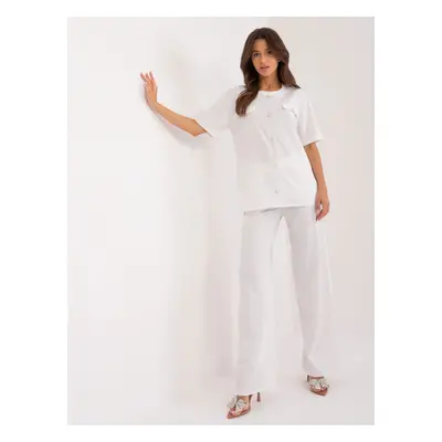 White casual set with blouse and straight trousers