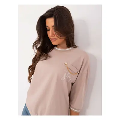 Beige casual women's blouse with decorative chain