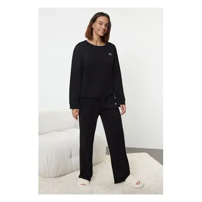 Trendyol Anthracite Slogan Detailed Knitted Pajama Set