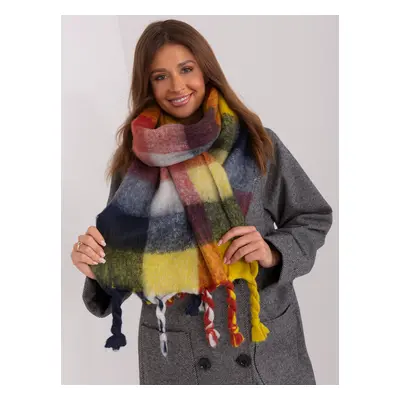 Yellow and navy blue women's fringed scarf