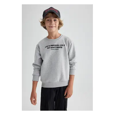 DEFACTO Boy's Crew Neck Printed Thick Sweatshirt