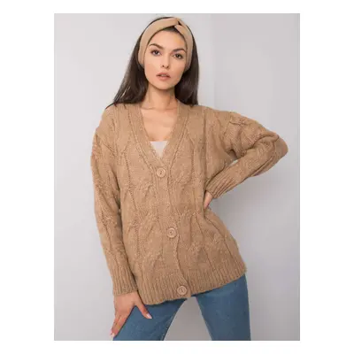 RUE PARIS Dark beige knitted sweater with braids