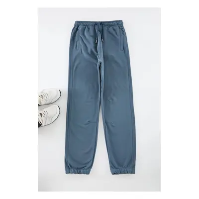 Trendyol Indigo Oversize/Wide Cut Fabric Mix Sweatpants