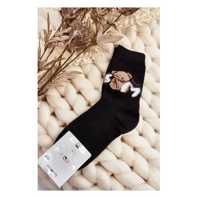 Warm cotton socks with teddy bear, black