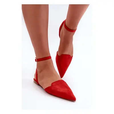 Lace-up eco suede ballerinas with pointed toes, red Ellesara