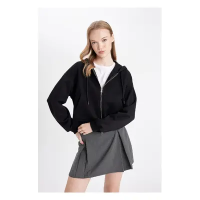 DEFACTO Cool Standard Fit Hooded Basic Zippered Sweatshirt