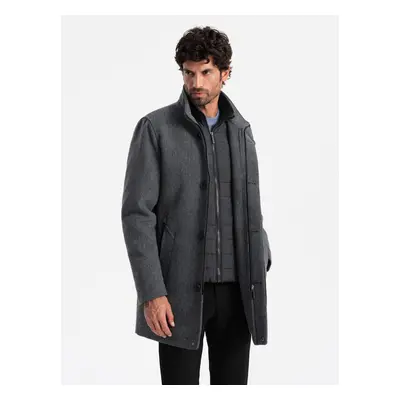 Ombre Men's melange winter coat with quilted lining - graphite melange