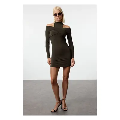 Trendyol Khaki Collar Detailed Knitted Short Elegant Evening Dress