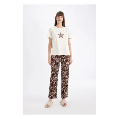 DEFACTO Fall in Love Regular Fit Short Sleeve Leopard Patterned Pajama Set