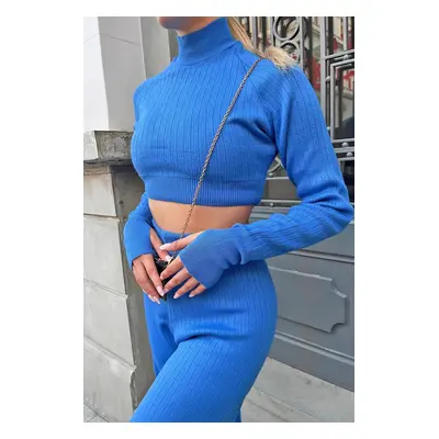 95346 Dewberry Fisherman Crop Knitwear Suit-BLUE