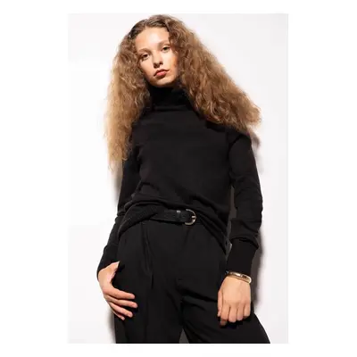 DEFACTO Women's Black Regular Fit Soft Texture Turtleneck Basic Plain Sweater H1651az24wn