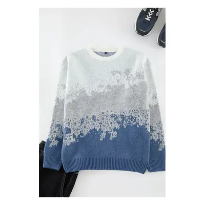 Trendyol Indigo Unisex Crew Neck Landscape Knit Sweater