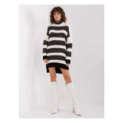 Ecru-Black Knitted Turtleneck Dress