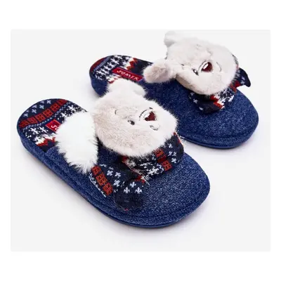 Children's slippers with thick soles with teddy bear, dark blue Dasca