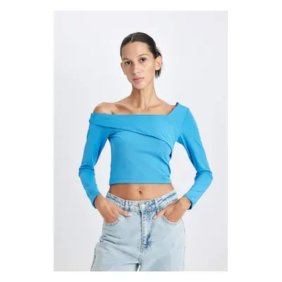 DEFACTO Fitted Bodycon Off-the-shoulder Long Sleeve T-shirt D5155ax24au