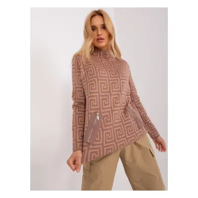 Brown turtleneck sweater with camel pattern