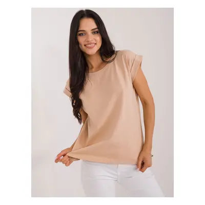 Brown T-shirt with round neckline BASIC FEEL GOOD