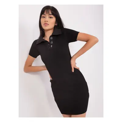 Knitted black mini polo dress