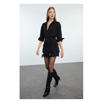 Trendyol Black Cargo Pocket Bow Detailed Woven Shorts Skirt