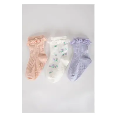 DEFACTO Baby Girl Non-Slip Sole 3-Pack Cotton Long Socks