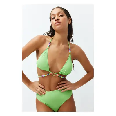 Trendyol Green Triangle Bead Accessory Bikini Top