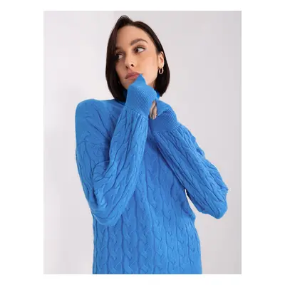 Blue loose turtleneck with cables