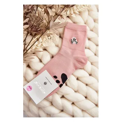 Women's cotton socks with pink teddy bear applique