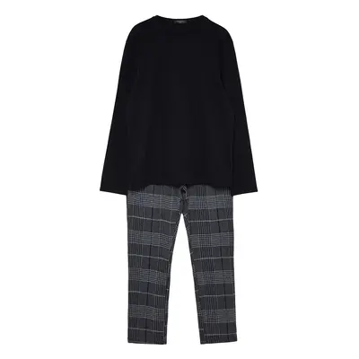 Trendyol Black-Anthracite Plaid Knitted Pajama Set