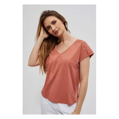 Blouse with openwork decoration - coral