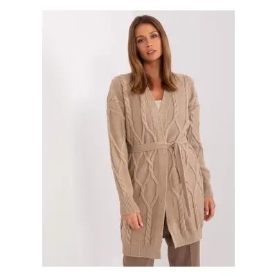 Dark beige women's cardigan with belt