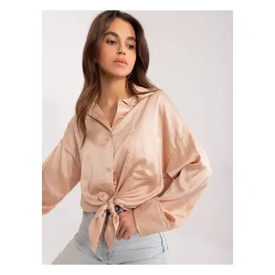 Beige loose classic long sleeve shirt