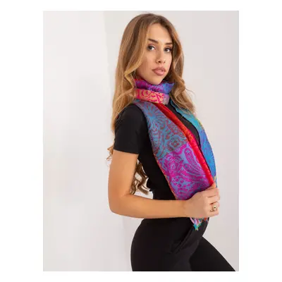 Colorful women's scarf with print and fringe