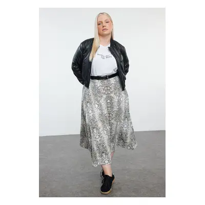 Trendyol Curve Beige Knitted Plus Size Skirt