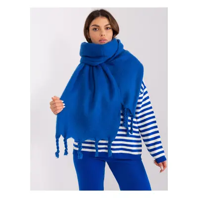 Dark blue wide scarf with fringe