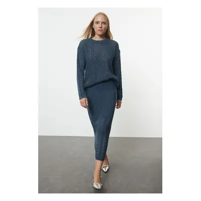 Trendyol Indigo Knit Detailed Knitwear Bottom-Top Set