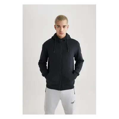 DEFACTO Regular Fit Hooded Soft Furry Zippered Basic Sweatshirt