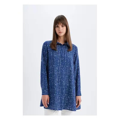 DEFACTO Regular Fit Patterned Viscose Basic Long Sleeve Shirt Tunic