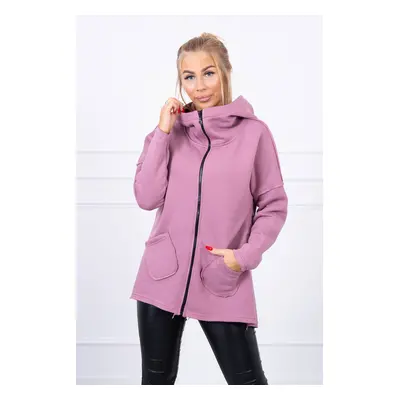 Insulated sweatshirt with longer back and pockets dark pink